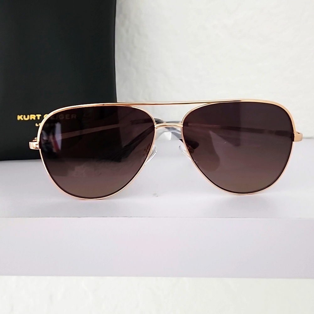 Kurt Geiger Women's New London 64mm Gold Blue Havana/Brown Aviator Sunglasses. - Picture 2 of 10